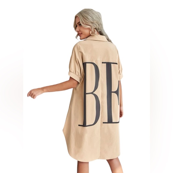 Item: SHEIN Letter Graphic Button Front Dip Hem Shirt - Picture 2 of 3